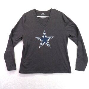 Dallas Cowboys Shirt Long Sleeve Womens XL Gray NFL Football Fanatics V Neck Tee